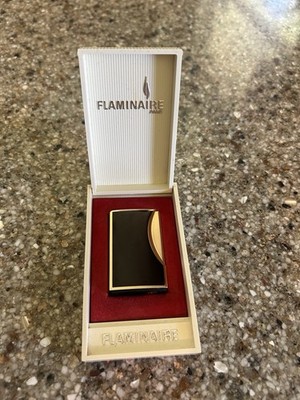 Vintage FLAMINAIRE PARIS French Gas Pocket Lighter With Case MISSING FLINT LOCK