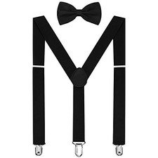 Solid Color Mens Suspender Y Shape with Strong Clips Adjustable Braces Black