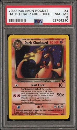 PSA 8 Dark Charizard Holo Rare 4/82 Team Rocket Pokémon English WOTC SWIRL NM