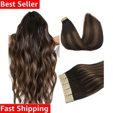 Luxurious 20pcs Tape In Hair Extensions - Balayage Dark to Chestnut Brown 18"
