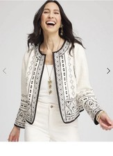 Chico's Le Jacket Embroidered Geometric Open Jacket Cream Black Size 4