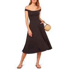 Reformation Jeans NWT Marci Black Off The Shoulder Midi Dress