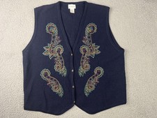Koret Sweater Vest Womens Large Paisley Embroidered Wool Boho Button Up