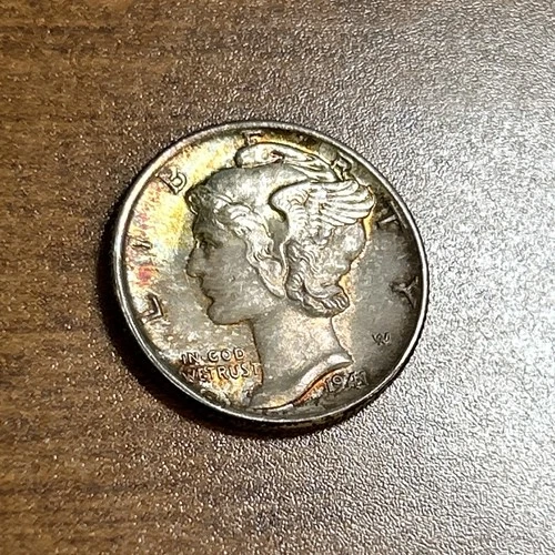 1941 P Mercury Silver Dime Uncirculated Rainbow Toning