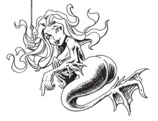 Sexy Mermaid tempted by Worm-OOAK Ink Drawing-Original Art