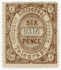 (I.B) Universal Telegraph Company : 6d Brown (green control)