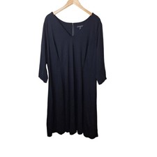 Lane Bryant Womens Sz 22/24 Black Dress Back Zipper V Neck Fit & Flare Knit NWT