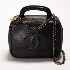 CHANEL Vintage Timeless Vanity Case Bag Black Caviar Leather CC Handbag Small