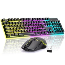 Gaming Wireless Keyboard and Mouse, Rechargeable RGB Backlit, Metal Panel, Me...