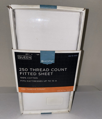 O Home Queen Fitted Sheet White 100% Cotton 250 Thread Count Fits 15 in