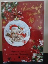 WONDERFUL FRIENDS CHRISTMAS GREETING CARD 7"X5" CUTE BEARS XMAS BAUBLES FREE P&P