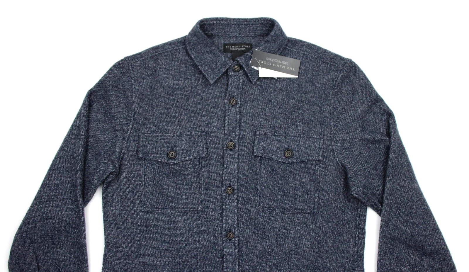 Bloomingdales Wool Overshirt Jacket Mens M Deep Blue Button Front Men's Store image 5
