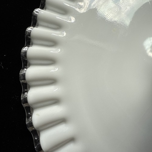 Vintage Fenton 11” White Spanish Lace Silver Crest Ruffled Pedestal Cake Stand - Picture 11 of 11
