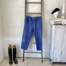 Amazing Blue moleskin pants funky hipster button waist workwear French 1940s je