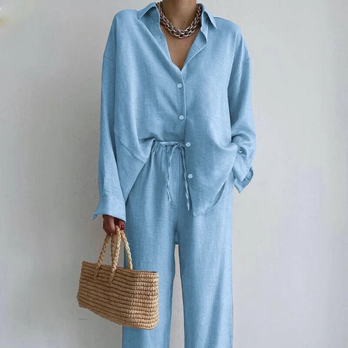 Damen Baggy Arbeit Reversausschnitt Damen 2 Stück Outfits Langarm Lounge Sets - Bild 4 von 35