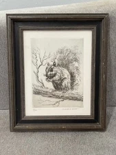 Vintage Elwood J. Miller Signed Etching Print of a Squirrel on a Branch 15/100