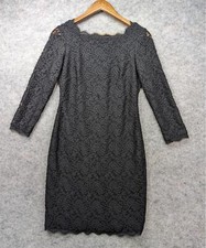 Adrianna Papell Evening Dress Womens 6 Black Lace Sheath 3/4 Sleeve Party