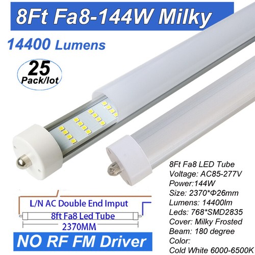 8 Foot LED Shop Lights Single Pin FA8 8FT LED Tube Light Bulbs T8 T12 72W 144W - Picture 13 of 14