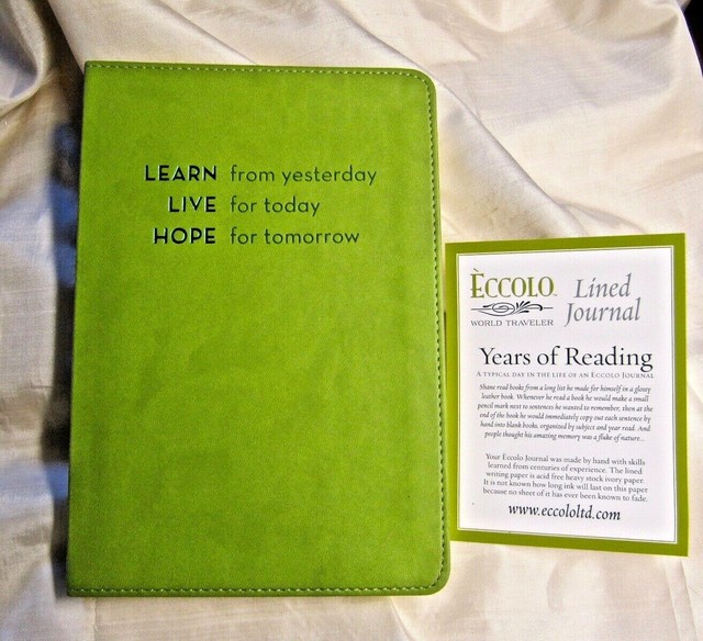 NEW ECCOLO JOURNAL WORLD TRAVELER FAUX LEATHER LIME GREEN COVER LEARN