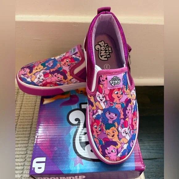 Sneakers slip on GroundUp My Little Pony rosa e viola taglia 2 nuove con scatola