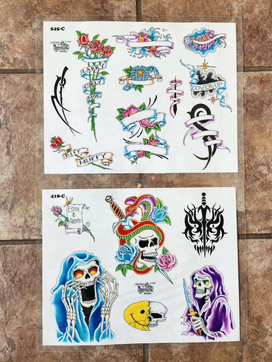 Vintage Official Tattoo Brand Flash Wall Art Roses Skull