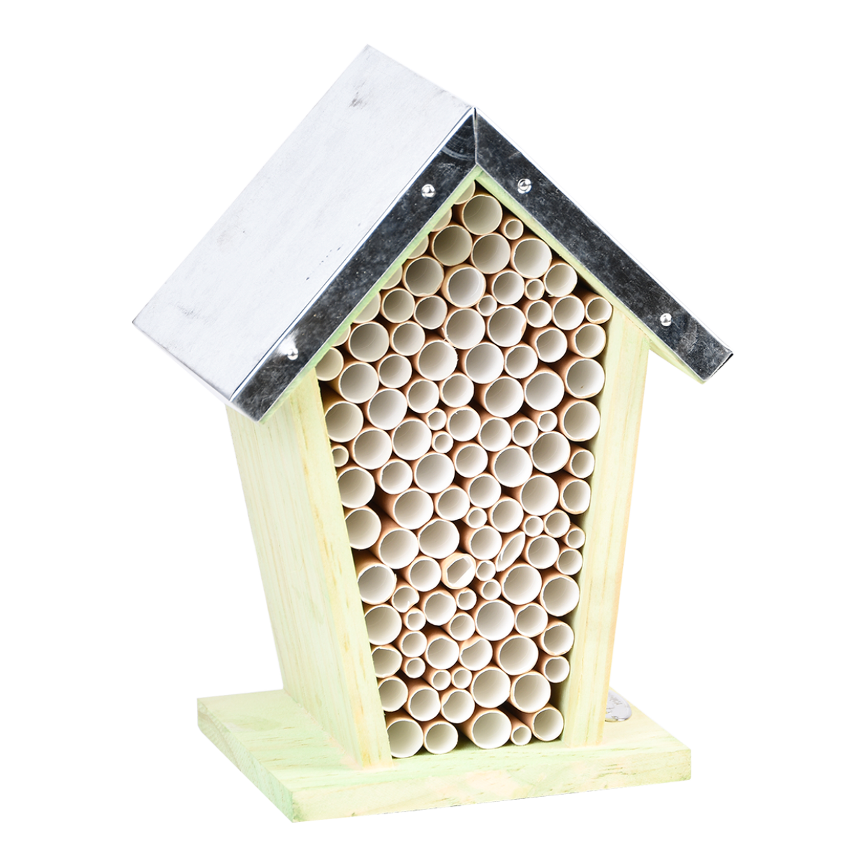 Wooden Solitary Bee Bug House Hive Hotel Zinc Roof FSC Cert Wood Paper Tube 22cm