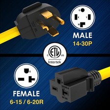 NEMA 14-30 to NEMA 6-20/6-15 Cord Adapter STW 10 AWG 3 Prong Dryer Adapter 12...