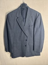 Lands End Mens Sport Coat 44L Dark Gray Blue Glen Plaid 100 Wool USA Two Button
