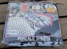 Garfield 3 Piece Twin Sheets Set Vtg 1978 New Percale Flat Fitted Pillowcase