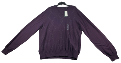 Van Heusen Sweater Mens size Large Purple Business Career Vneck Pullover New