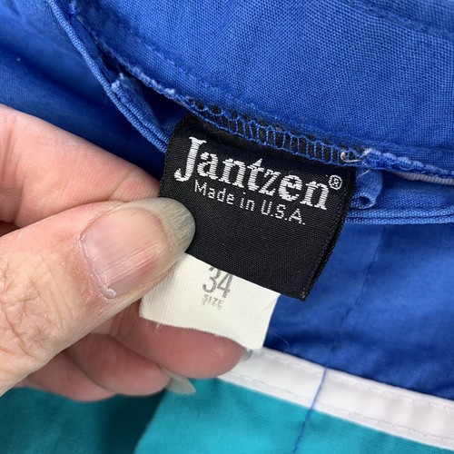Vintage Jantzen Swim Shorts size 34 Mens Blue Aqua White Mesh Lined USA Distress - Picture 8 of 9