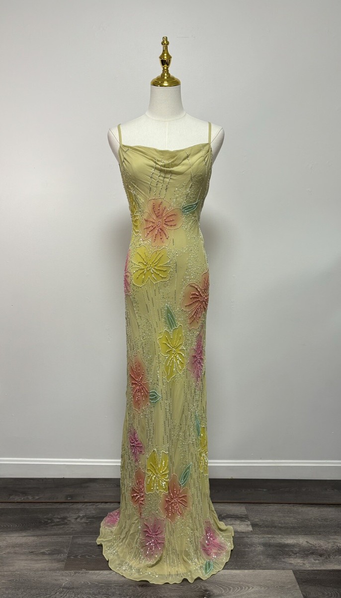 Vintage 90’s Bob Mackie Dress Designer floral beaded dress silk gown