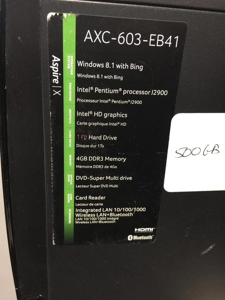 ACER Aspire |X Mini Desktop AXC-603-EB41 Intel Pentium Processor J2900 4GB 500GB Foto 2 de 2