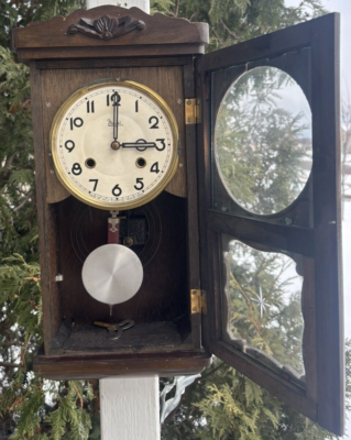 Antique 1910 - 1930 Meiji Clock Co Japanese Box Wall Clock - RUNS