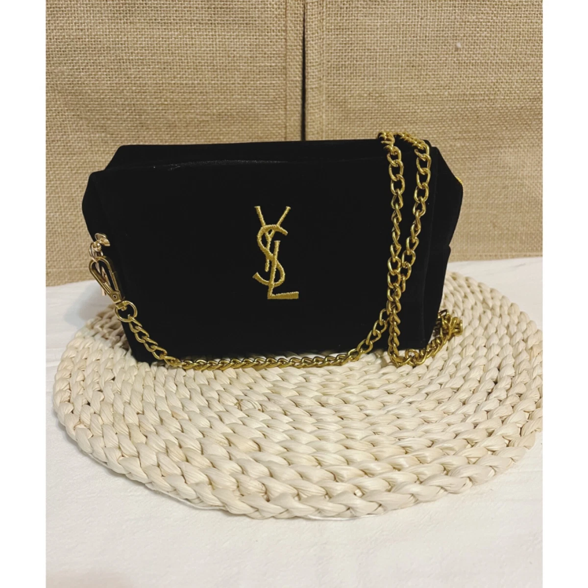 Yves Saint Laurent YSL black gold Makeup cosmetic Bag Pouch clutch