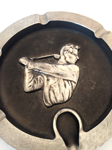 Round Metal Golfer Image Cigar Cigarette Pipe Holder Ash Tray Large 9 1/2" D - Picture 5 of 5
