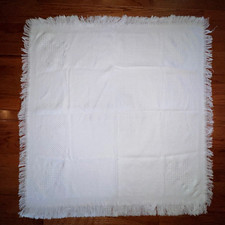 Vtg White Christening Baptism Blanket w/Crosses 40" Sq. Waffle Popcorn Pattern