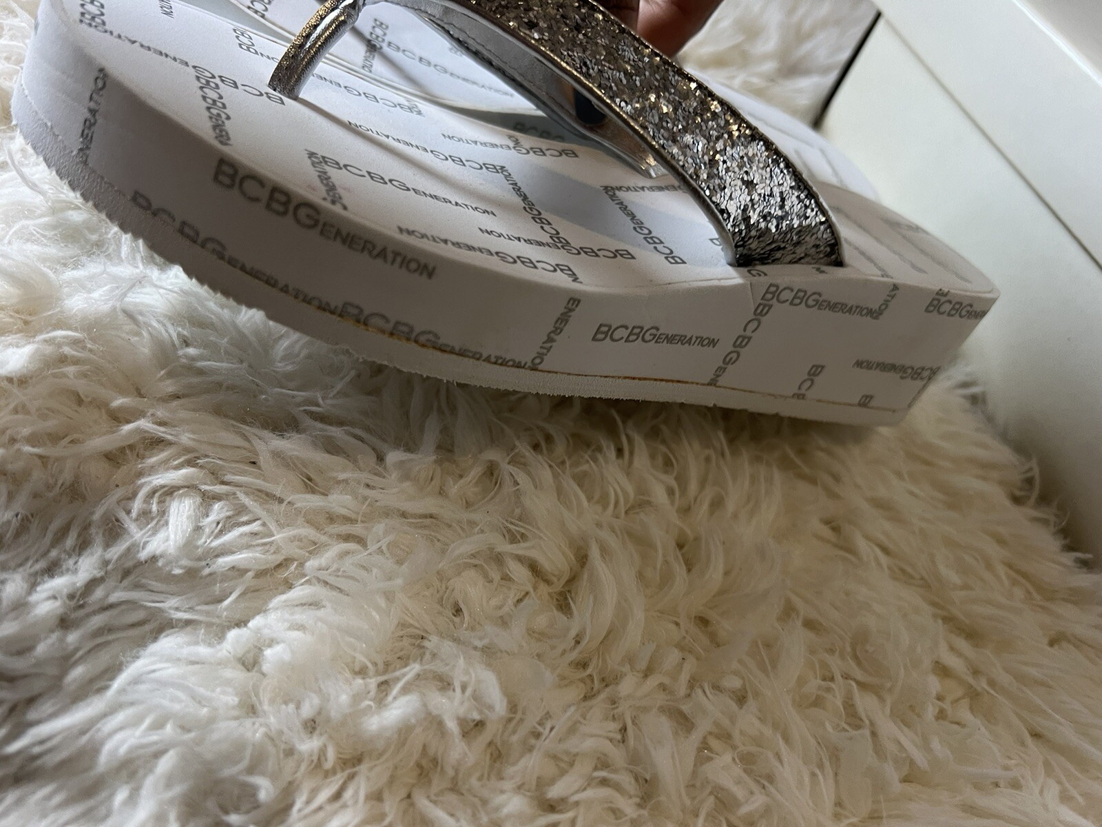 Silver Sequin Platform Flip Flops Chunky Glam Y2K… - image 14