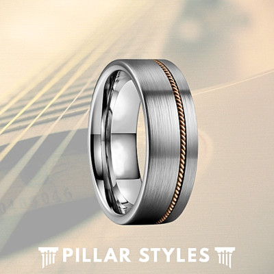 Guitar String Ring Silver Tungsten Ring for Men - Guitar Ring Mens Wedding Band