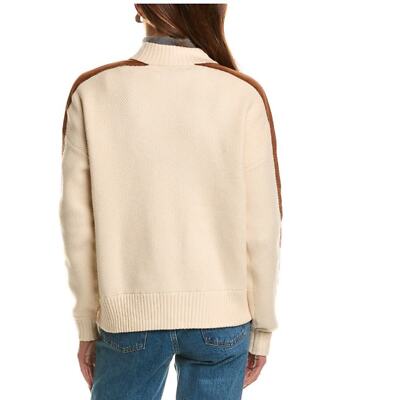 NWT Central Park West Bennet Zipper Knit Bomber Jacket Cream Camel