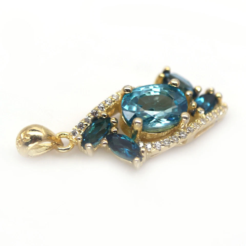 Schweizer Blau & London Blauer Topas & Cubic Zirkonia Anhänger 925 - Bild 3 von 4