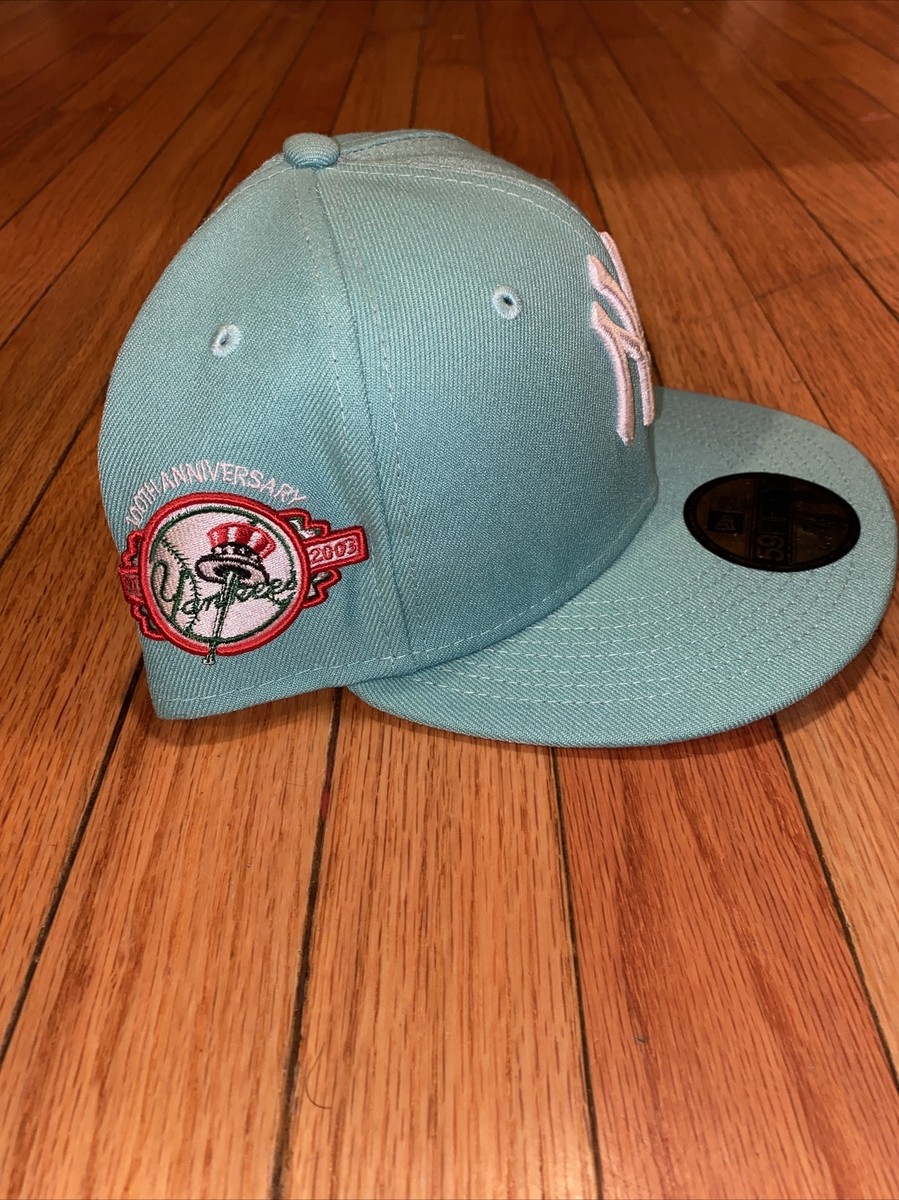 NEW YORK YANKEES TEAL/RED BRIM ROSE STITCHING FITTED HAT 7 1