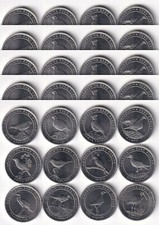 Turkey Anatolian Bird Species, 5 (x) 12 PCS COIN SET, 1 Kurus 2020, UNC,Aluminum