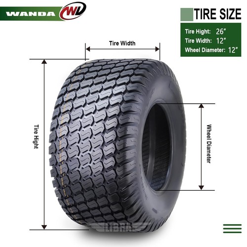 WANDA 26X1212 Lawn Mower Tractor Cart Turf Tires 4 Ply 26x12x12 Set 2