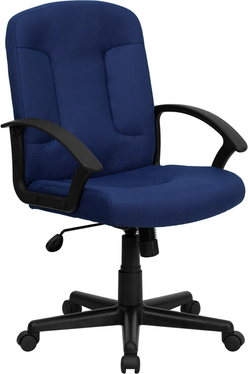Mid Back Navy Fabric Office Desk Chair w/ Padded Arms & Adjustable Seat Height