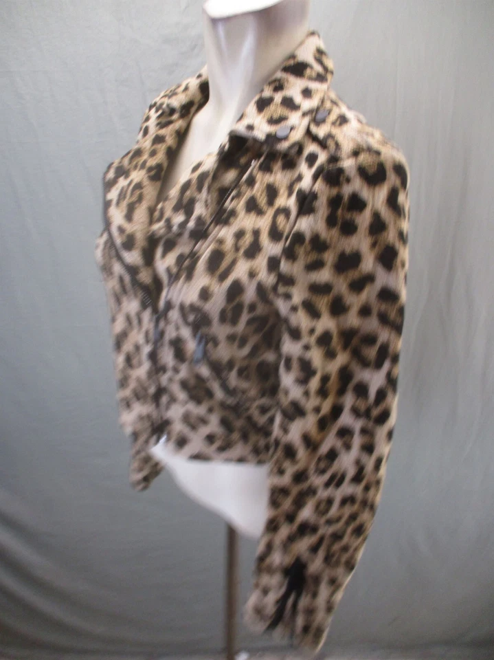 H&M Size 6 Women Animal Print 100% Cotton Full Zip Lapel Crop Stylish Blazer 979 - Image 3 of 4