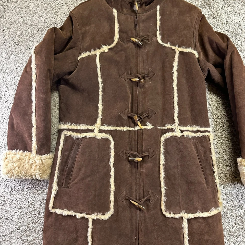 Abrigo de lona con capucha de piel de conejo de gamuza Máxima de cuero para mujer Wilson S/M etiqueta faltante Foto 2 de 4