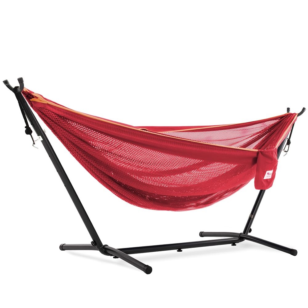 Hamac en maille de 280 cm avec son support pour terrasse ensoleillée