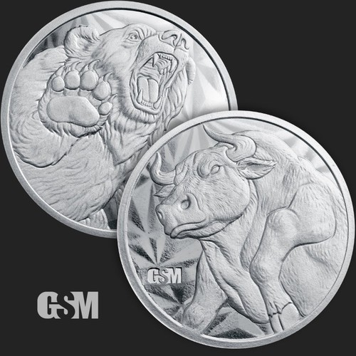 BULL AND BEAR MARKET BU 1 Oz .999 FINE GSM Silver Round - IN STOCK - Foto 4