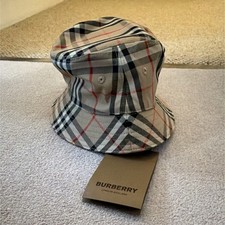 Burberry Men's Check Bucket Hat Size M Cotton Canvas Adjustable Beige Black Red